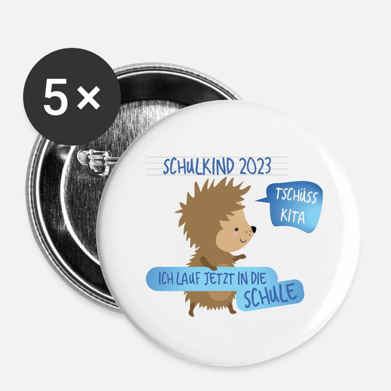 Tschüß Kita - Schulkind - Buttons groß 56 mm (5er Pack) - Weiß
