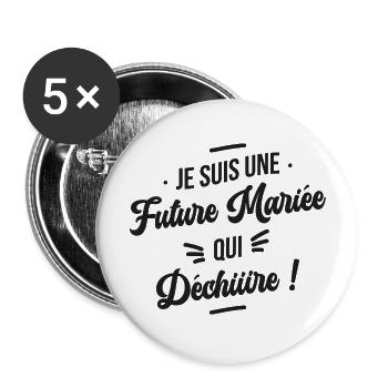 cadeau tenue enterrement de vie de jeune fille - Lot de 5 grands badges (56 mm) - blanc - Devant