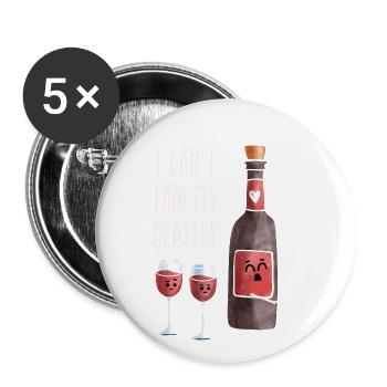Wein sucht Gläser - Buttons groß 56 mm (5er Pack) - Weiß - Vorne