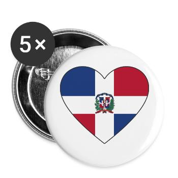 Dominikanische Flagge Herz - Buttons groß 56 mm (5er Pack) - Weiß - Vorne