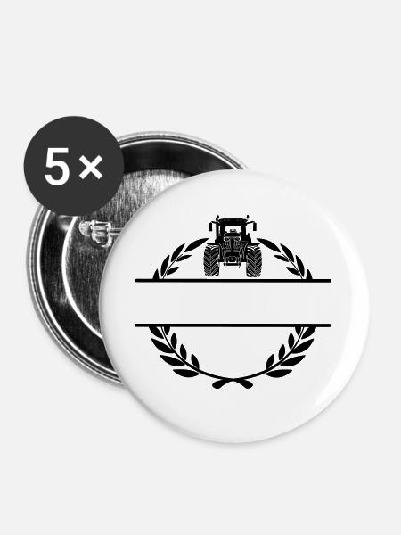 Lorbeerkranz Ackerschlepper - Buttons groß 56 mm (5er Pack) - Weiß
