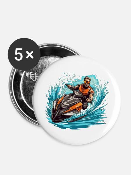 Jet Ski Geschenk - Buttons groß 56 mm (5er Pack) - Weiß