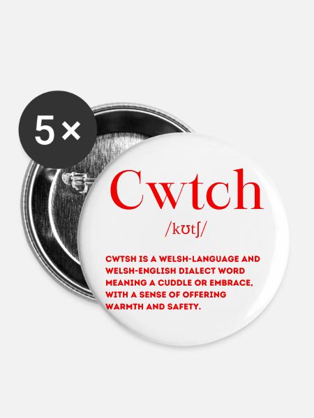Cwtch Definition Walisisch Wales - Buttons groß 56 mm (5er Pack) - Weiß