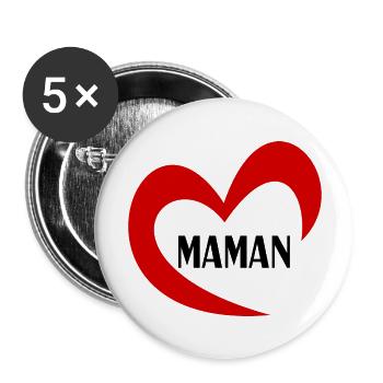 MAMAN. FÊTE DES MÈRES. BONNE FÊTE MAMAN. JE T'AIME - Lot de 5 grands badges (56 mm) - blanc - Devant