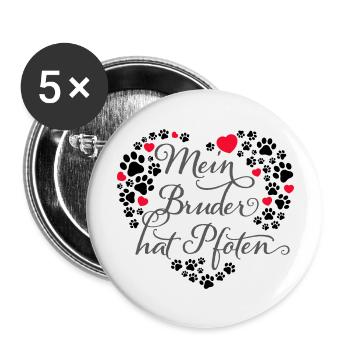 Herz mit Pfötchen | Mein Bruder hat Pfoten - Buttons groß 56 mm (5er Pack) - Weiß - Vorne