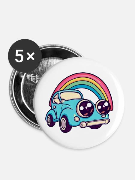 car rainbow - Buttons groß 56 mm (5er Pack) - Weiß