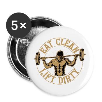 Manger propre Lift Dirty Workout Training Weight Lifti - Lot de 5 grands badges (56 mm) - blanc - Devant