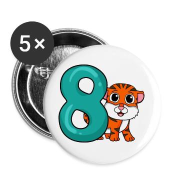 8 Birthday 8 years old with animal motif - eight - Buttons large 2.2''/56 mm (5-pack) - white - Front