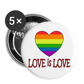 Regenbogen - Herz mit Love is Love - Buttons groß 56 mm (5er Pack) - Weiß - Vorne