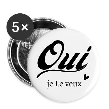 Oui je le veux - Lot de 5 grands badges (56 mm) - blanc - Devant