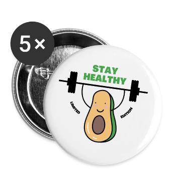 RESTEZ EN BONNE SANTÉ - Lot de 5 grands badges (56 mm) - blanc - Devant