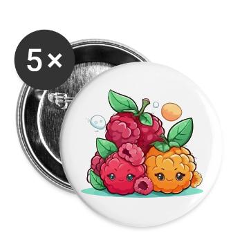 Kawaii Himbeeren - Buttons groß 56 mm (5er Pack) - Weiß - Vorne
