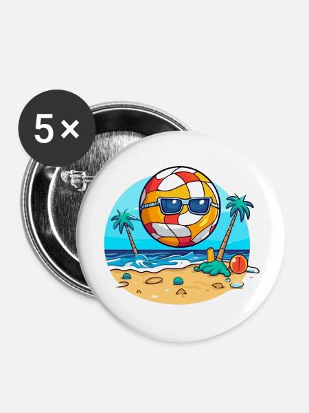 Oko der Beachvolleyball - Buttons groß 56 mm (5er Pack) - Weiß