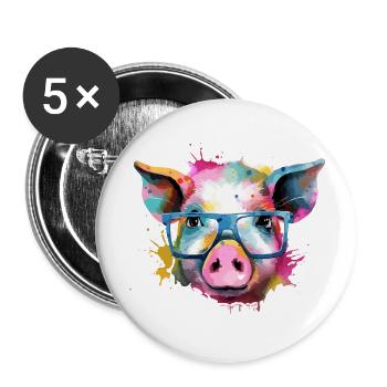 Jim the pig - Buttons large 2.2''/56 mm (5-pack) - white - Front