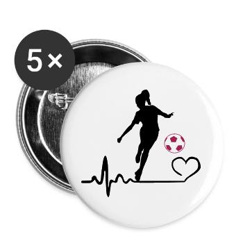 Fußballerin Herzschlag - Buttons groß 56 mm (5er Pack) - Weiß - Vorne