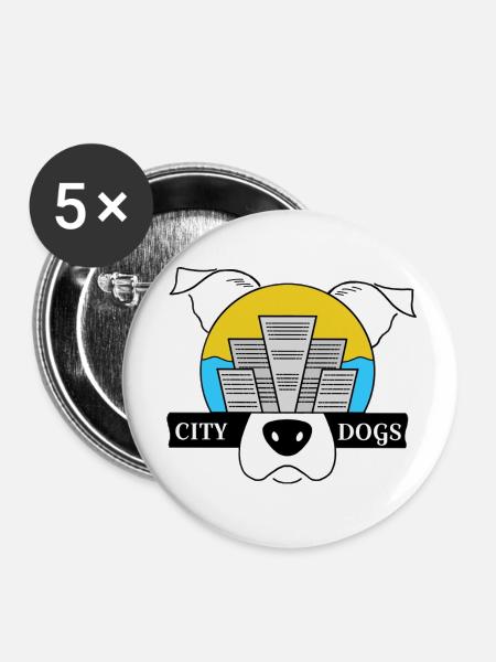 City Dogs - Buttons groß 56 mm (5er Pack) - Weiß