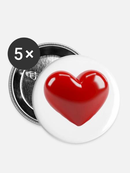 Ein 3D-Herz - Buttons groß 56 mm (5er Pack) - Weiß