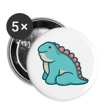 hugadino Chuck, dino, mignon dinosaure - Lot de 5 grands badges (56 mm) - blanc - Devant