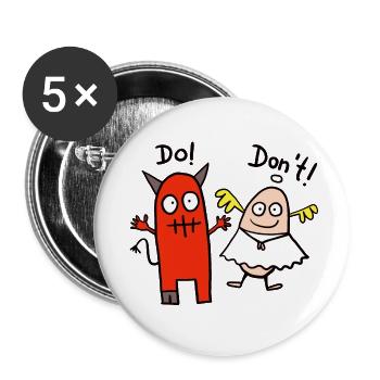 Engelchen und Teufelchen - Buttons groß 56 mm (5er Pack) - Weiß - Vorne
