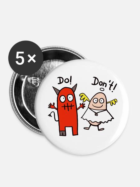 Engelchen und Teufelchen - Buttons groß 56 mm (5er Pack) - Weiß