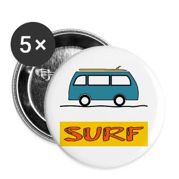 SURF. POISSON. PLAGE. MER. OCEAN. HUMOUR. VACANCES - Lot de 5 grands badges (56 mm) - blanc - Devant