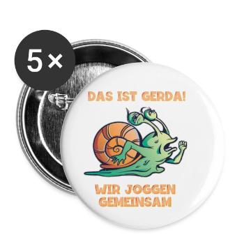 Das ist Gerda - wir joggen gemeinsam - Buttons groß 56 mm (5er Pack) - Weiß - Vorne