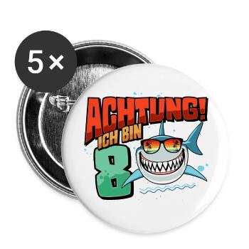 Achtung ich bin 8 - 8 Geburtstag 8 Jahre Geschenk - Buttons groß 56 mm (5er Pack) - Weiß - Vorne
