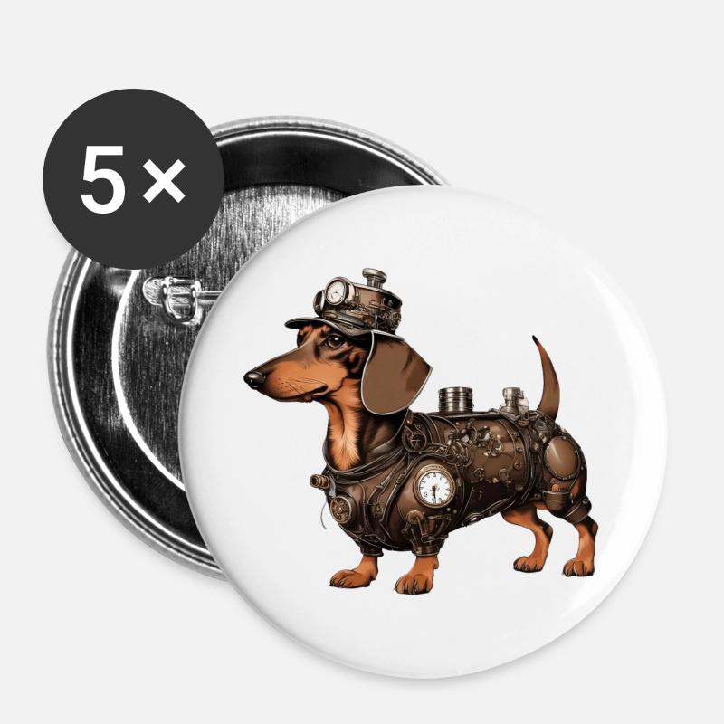 The Steampunk Dachshund | Dachshund - Buttons large 2.2''/56 mm (5-pack) - white
