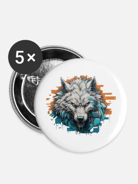 Geist des Nordens - Graffiti-Stil - Buttons groß 56 mm (5er Pack) - Weiß