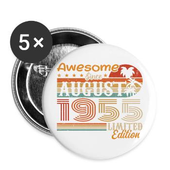 1955 August Geschenkidee August 1955 - Buttons groß 56 mm (5er Pack) - Weiß - Vorne