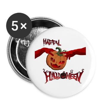 Happy Halloween MichelAngelo - Hände Kürbis, Party - Buttons groß 56 mm (5er Pack) - Weiß - Vorne