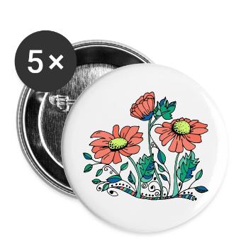 Fleur - Lot de 5 grands badges (56 mm) - blanc - Devant