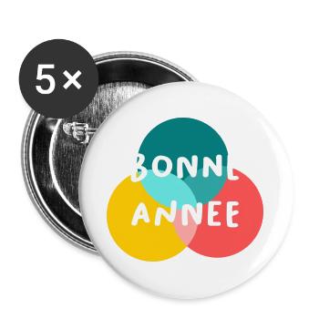 BONNE ANNEE. SAINT SYLVESTRE. NOUVELLE ANNÉE - Lot de 5 grands badges (56 mm) - blanc - Devant
