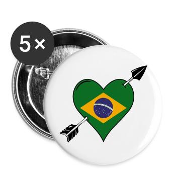 Brasilien Flagge Herz verliebt - Buttons groß 56 mm (5er Pack) - Weiß - Vorne