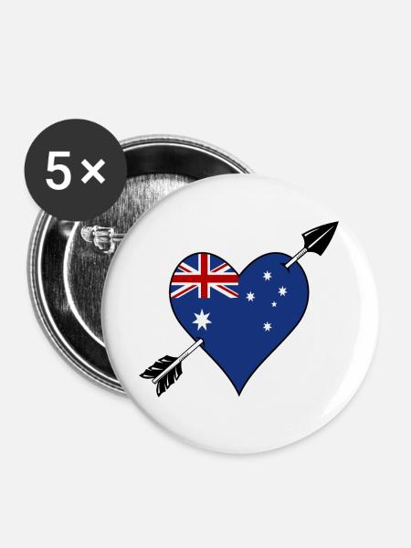 Australien Flagge Herz verliebt - Buttons groß 56 mm (5er Pack) - Weiß