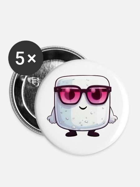 Kawaii Marshmallow mit Sonnenbrille - Buttons groß 56 mm (5er Pack) - Weiß