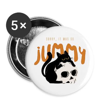 Schwarze Halloween Katze mit Skelett Kopf - Buttons groß 56 mm (5er Pack) - Weiß - Vorne