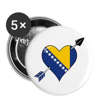 Bosnie drapeau coeur amour - Lot de 5 grands badges (56 mm) - blanc - Devant