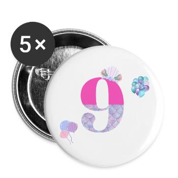 9. Geburtstag Meerjungfrau - Buttons groß 56 mm (5er Pack) - Weiß - Vorne