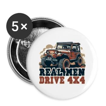REAL MEN DRIVE 4X4 Fahrzeug - Buttons groß 56 mm (5er Pack) - Weiß - Vorne