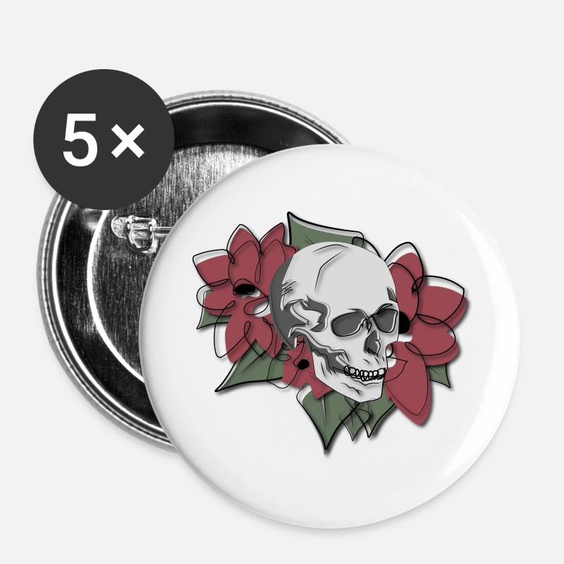 Skull in flowers - Buttons large 2.2''/56 mm (5-pack) - white