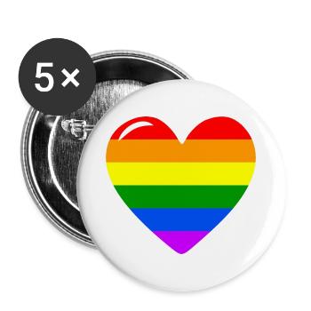 Herz Liebe Regenbogenflagge - Buttons groß 56 mm (5er Pack) - Weiß - Vorne