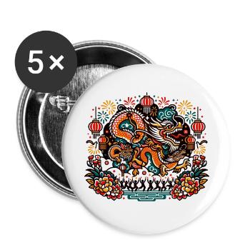 Colorful Dragon Inspired by Traditional Chinese Art - Buttons large 2.2''/56 mm (5-pack) - white - Front
