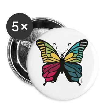 Lebendiger Regenbogenschmetterling - Buttons groß 56 mm (5er Pack) - Weiß - Vorne