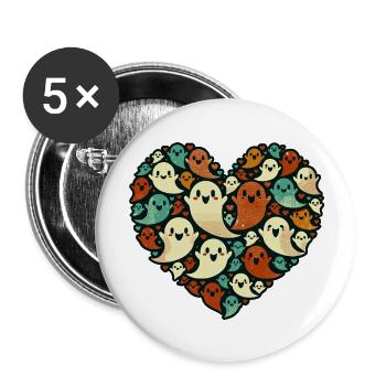 Vintage Ghost Heart T-Shirt - Buttons groß 56 mm (5er Pack) - Weiß - Vorne