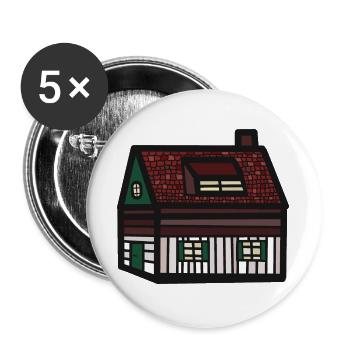 Tiroler Haus Hütte Häuschen Gebäude Immobilie - Buttons groß 56 mm (5er Pack) - Weiß - Vorne