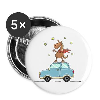 Le cheval vole comme un super-héros sur la voiture - Lot de 5 grands badges (56 mm) - blanc - Devant