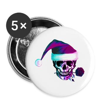 Neon skull with Christmas hat - Buttons large 2.2''/56 mm (5-pack) - white - Front