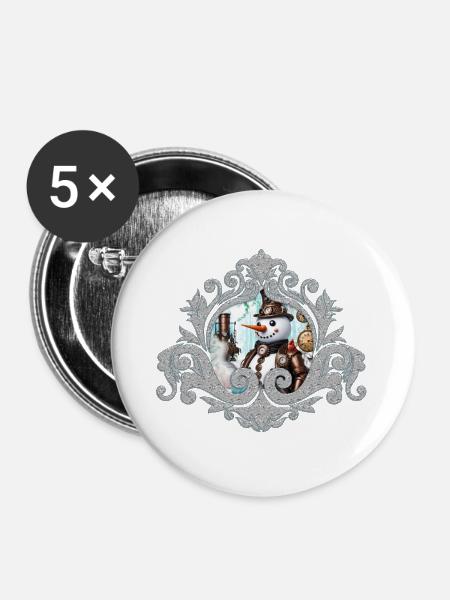 Schneemann in der Zeit! - Buttons groß 56 mm (5er Pack) - Weiß