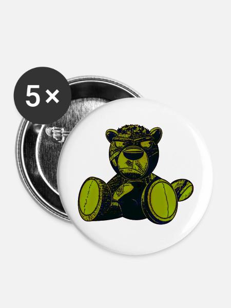 Creepy Teddy Green - Buttons groß 56 mm (5er Pack) - Weiß